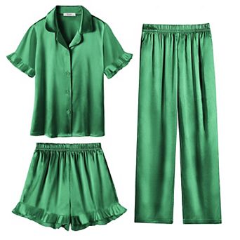 Arshiner Girls Pajamas Sets Piece Silk Pajamas Short Sleeve Sleepwear Satin Ruffle Nightwear