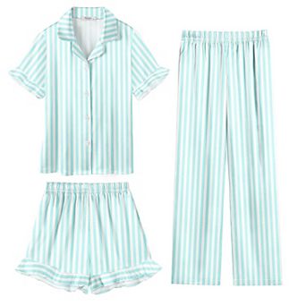 Arshiner Girls Pajamas Sets Piece Silk Pajamas Short Sleeve Sleepwear Satin Ruffle Nightwear