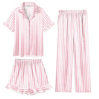 Arshiner Girls Pajamas Sets Piece Silk Pajamas Short Sleeve Sleepwear Satin Ruffle Nightwear