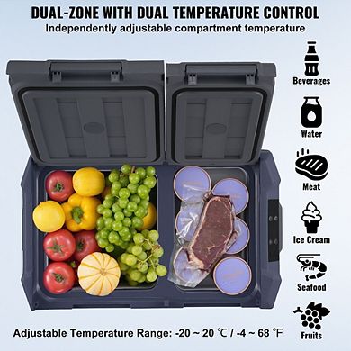 32L Dual Zone Portable Freezer 12 Volt Car Refrigerator Compressor Cooler For RV Camping