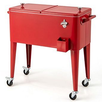 35.8 Inch Portable Outdoor Patio Cooler Cart 80-qt Rolling Beverage Cart