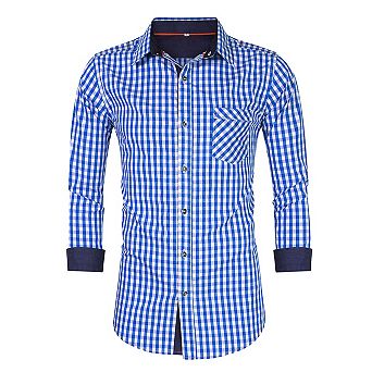 Men's Long Sleeve Plaid Button Down Shirt with Pocket