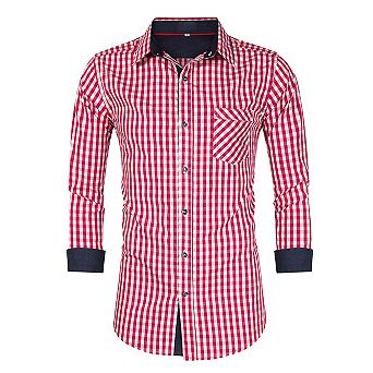 Men's Long Sleeve Plaid Button Down Shirt with Pocket