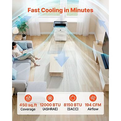 Portable Air Conditioner 12000 BTU 4-in-1 Standing Room AC Unit Cooling Dehumidifier