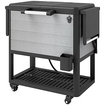 104-qt Patio Cooler Cart Rolling Ice Chest Outdoor Beverage Cooler for Terrace 37x22x34