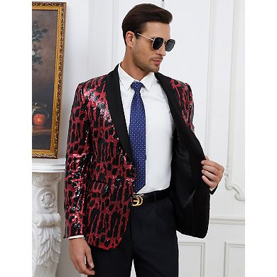 Men's Long Sleeve Button V Neck Sequin Blazer Jacket