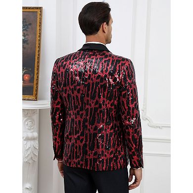 Men's Long Sleeve Button V Neck Sequin Blazer Jacket