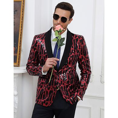 Men's Long Sleeve Button V Neck Sequin Blazer Jacket