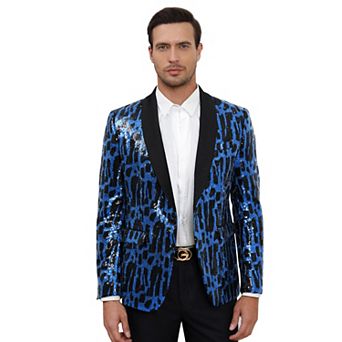 Men's Long Sleeve Button V Neck Sequin Blazer Jacket