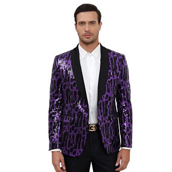Men's Long Sleeve Button V Neck Sequin Blazer Jacket