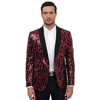 Men's Long Sleeve Button V Neck Sequin Blazer Jacket