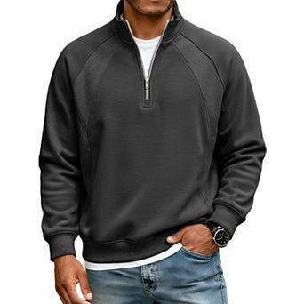 Men Quarter Zip Pullover Sweatshirt Casual Stand Collar Long Sleeve Top