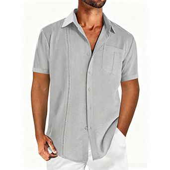 Men Short Sleeve Tops Casual Button Down Shirts with Pocket