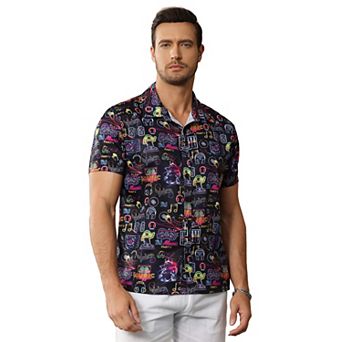 Men's Short Sleeve Button Down Vacation T-Shirt