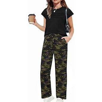 Arshiner Girls Outfit Teen Clothes Piece Set Crewneck Short Sleeve T-Shirt Shirts Loose Sweatpants