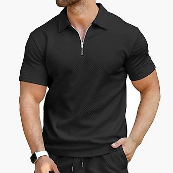Mens Summer Track Tops Short Sleeve Sweatsuit Outfits 1/4 Zip Golf Polo Shirts Loungewear