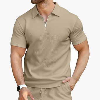 Mens Summer Track Tops Short Sleeve Sweatsuit Outfits 1/4 Zip Golf Polo Shirts Loungewear