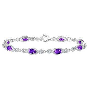 Celebration Gems Rhodium-Plated Sterling Silver Gemstone Infinity Bracelet