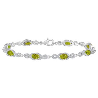 Celebration Gems Rhodium-Plated Sterling Silver Gemstone Infinity Bracelet