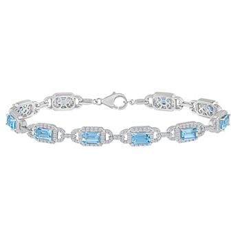 Celebration Gems Sterling Silver Emerald Cut Gemstone Halo Bracelet