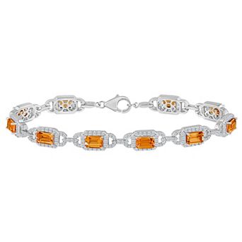 Celebration Gems Sterling Silver Emerald Cut Gemstone Halo Bracelet
