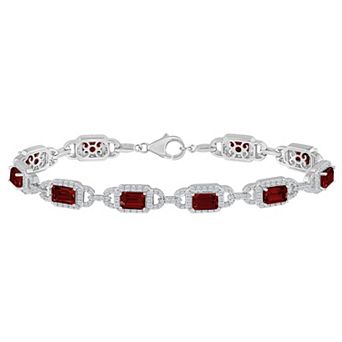 Celebration Gems Sterling Silver Emerald Cut Gemstone Halo Bracelet