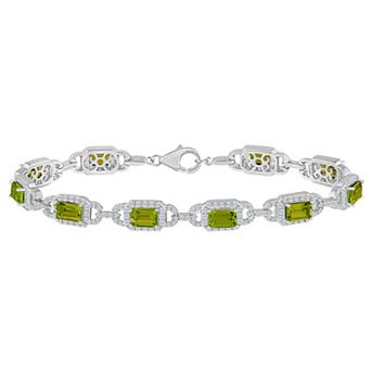 Celebration Gems Sterling Silver Emerald Cut Gemstone Halo Bracelet
