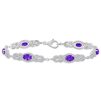 Celebration Gems Sterling Silver Oval Gemstone Halo Bracelet