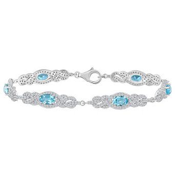 Celebration Gems Sterling Silver Oval Gemstone Halo Bracelet