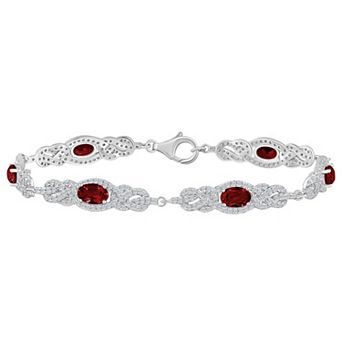 Celebration Gems Sterling Silver Oval Gemstone Halo Bracelet