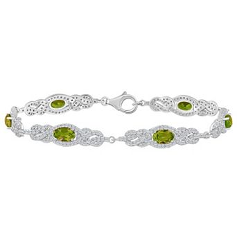 Celebration Gems Sterling Silver Oval Gemstone Halo Bracelet