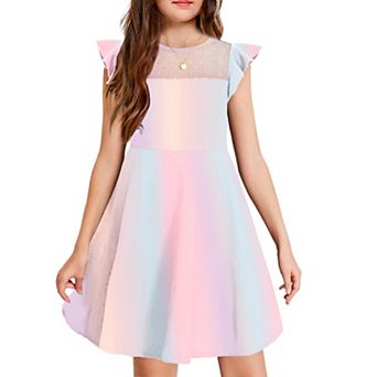 Arshiner Girls Summer Dress Ruffle Sleeve Mesh Formal Wedding Fancy Beach Midi Dresses