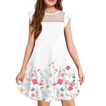 Arshiner Girls Summer Dress Ruffle Sleeve Mesh Formal Wedding Fancy Beach Midi Dresses