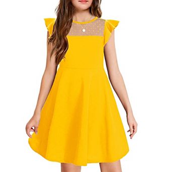 Arshiner Girls Summer Dress Ruffle Sleeve Mesh Formal Wedding Fancy Beach Midi Dresses