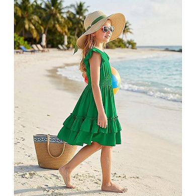 Arshiner Girls Maxi Summer Short Flutter Sleeve Casual Dress With Pockets