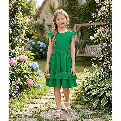 Arshiner Girls Maxi Summer Short Flutter Sleeve Casual Dress With Pockets
