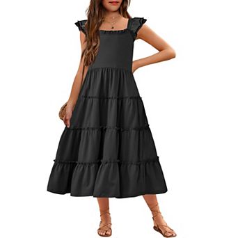 Arshiner Girls Maxi Summer Short Flutter Sleeve Casual Dress With Pockets