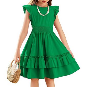 Arshiner Girls Maxi Summer Short Flutter Sleeve Casual Dress With Pockets