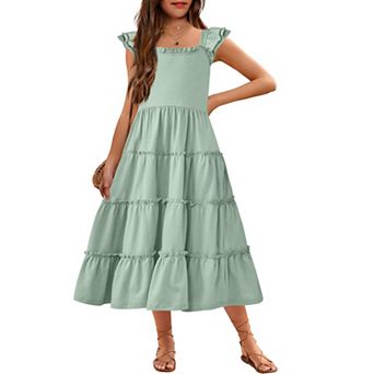 Arshiner Girls Maxi Summer Short Flutter Sleeve Casual Dress With Pockets