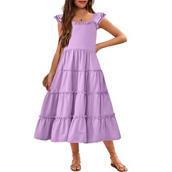 Arshiner Girls Maxi Summer Short Flutter Sleeve Casual Dress With Pockets