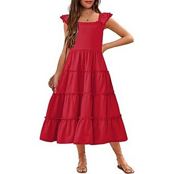 Arshiner Girls Maxi Summer Short Flutter Sleeve Casual Dress With Pockets