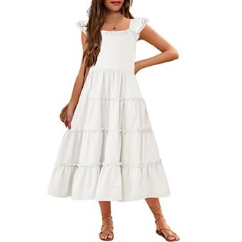 Arshiner Girls Maxi Summer Short Flutter Sleeve Casual Dress With Pockets