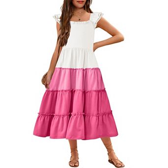 Arshiner Girls Maxi Summer Short Flutter Sleeve Casual Dress With Pockets