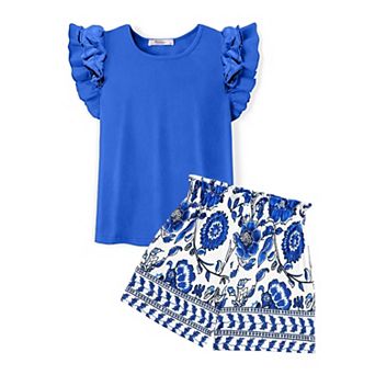 Arshiner Girls Piece Outfits Summer Hawaiian Clothes Ruffle Sleeve T Shirts High Waist Paper