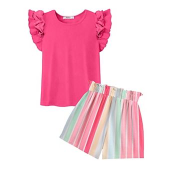 Arshiner Girls Piece Outfits Summer Hawaiian Clothes Ruffle Sleeve T Shirts High Waist Paper