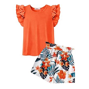 Arshiner Girls Piece Outfits Summer Hawaiian Clothes Ruffle Sleeve T Shirts High Waist Paper