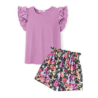 Arshiner Girls Piece Outfits Summer Hawaiian Clothes Ruffle Sleeve T Shirts High Waist Paper
