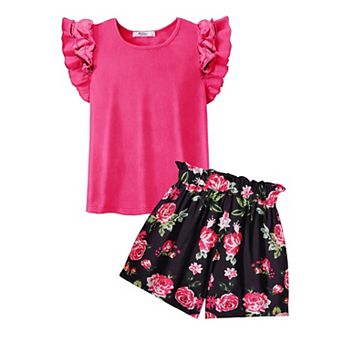 Arshiner Girls Piece Outfits Summer Hawaiian Clothes Ruffle Sleeve T Shirts High Waist Paper