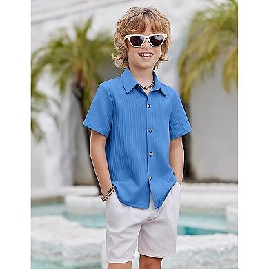 Arshiner Boys Short Sleeve Button Down Shirt Casual Summer Shirt