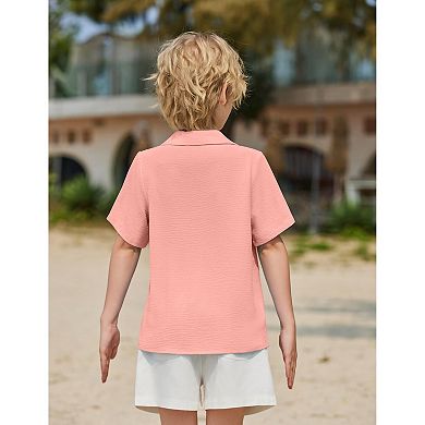 Arshiner Boys Short Sleeve Button Down Shirt Texture Summer Beach Vacation Shirt